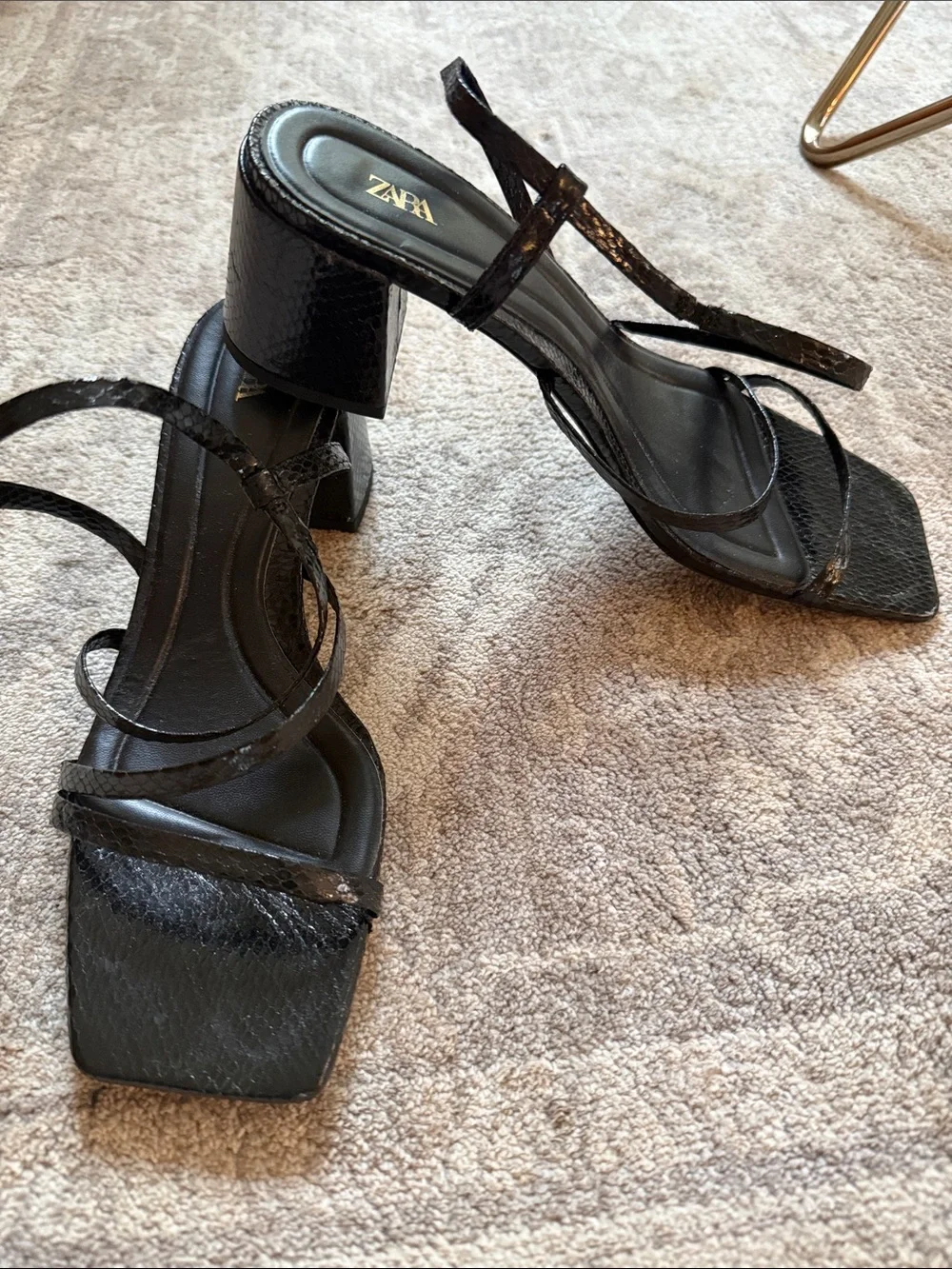 ZARA Black Strappy Square-Toe Heeled Sandals